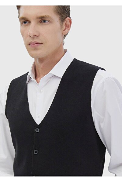 Ramsey Black Plain Knit Knitwear Vest