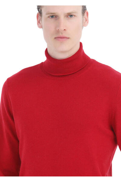 Ramsey Red Full Turtleneck Jacquard Wool Blended Sweater