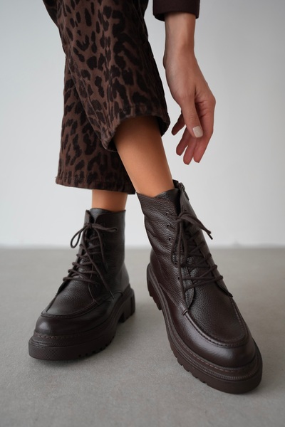 selin shoes Anemon Γνήσιο Δερμάτινο Στρογγυλό Μποτάκι- ΚΑΦΕ