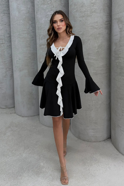 Lesa Wear Μίνι βραδινό φόρεμα Lycra με διπλό στήθος με απαλή λεπτομέρεια βολάν