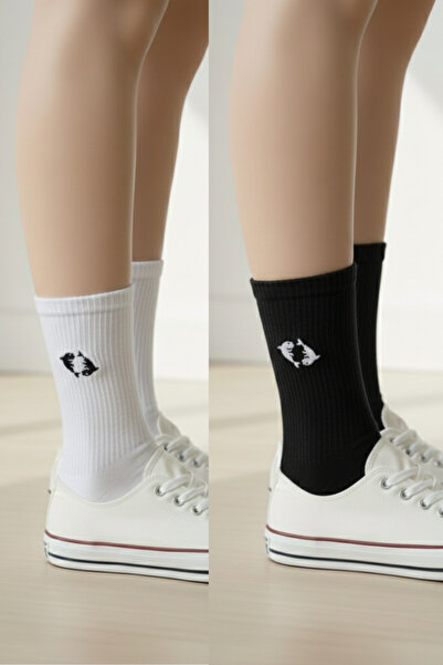 AYDK Риби Бродирани 2 чифта черно-бели комплект памучни летни зимни чорапи за тенис фитнес зала