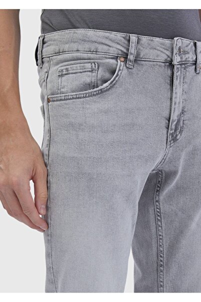 Ramsey Gray Straight Slim Fit Denim Cotton Blended Trousers