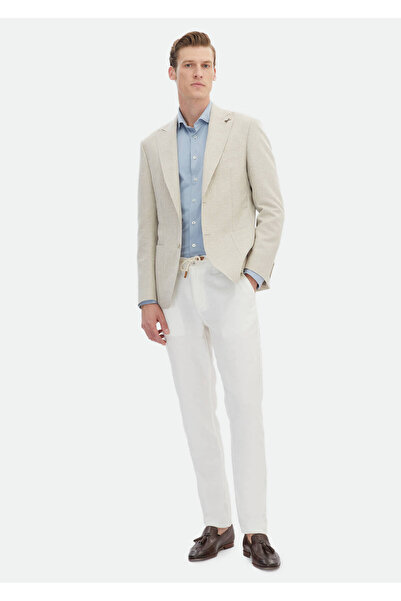 Ramsey Beige Striped Zeroweight Slim Fit Cotton Blended Jacket