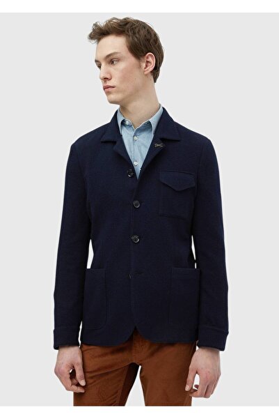 Ramsey Navy Plain Shirt Shoulder Slim Fit 100% Wool Knitted Jacket