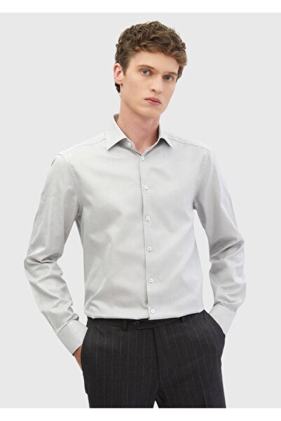 Ramsey Γκρι ίσιο πουκάμισο κλασικής εφαρμογής, υφαντό, 100% βαμβάκι