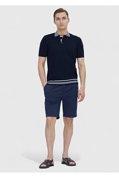 Ramsey Μπλουζάκι Navy Blue Plain Polo Neck 100% βαμβακερό