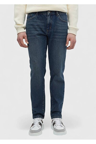 Ramsey Navy Blue Straight Regular Fit Denim 100% Cotton Trousers