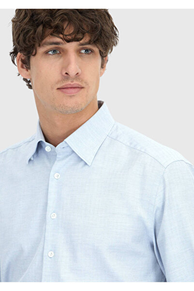 Ramsey Πουκάμισο Casual Fit με μπλε σχέδιο, υφαντό casual πουκάμισο από 100% βαμβάκι