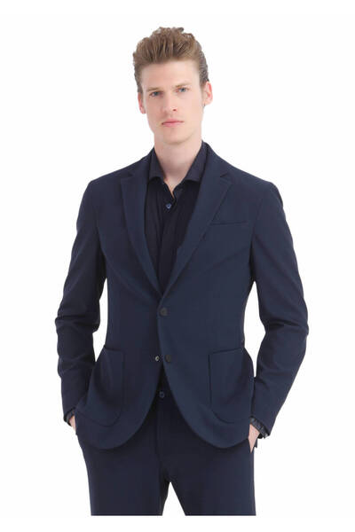 Ramsey Comfort Fit Navy Blue Patterned Knitted Suit