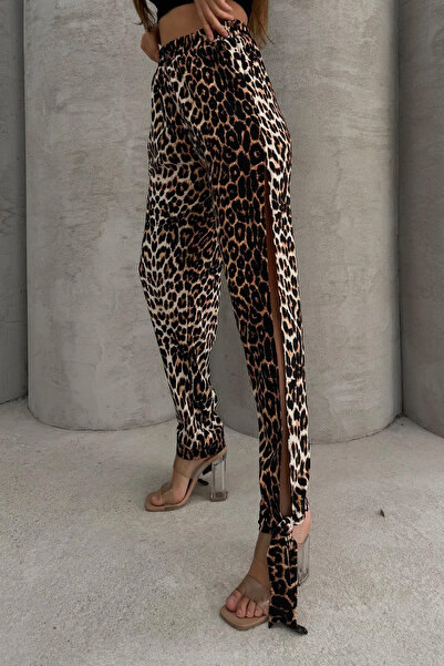 Lesa Wear Leopar Desenli Yumuşacık Yüksel Bel Likralı Yırtmaç Detaylı Jarse P...