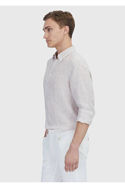 Ramsey Πουκάμισο Casual Fit υφαντό casual 100% λινό με ρίγες από πλακάκια