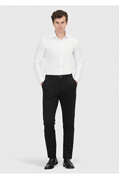 Ramsey Μαύρο ίσιο πλεκτό παντελόνι Jogging Fit Casual