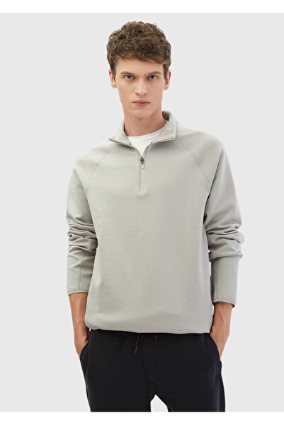 Ramsey Light Gray Stand Collar Plain Sweatshirt