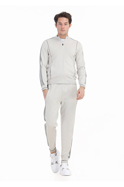 Ramsey Beige Jacquard Half Turtleneck Cardigan