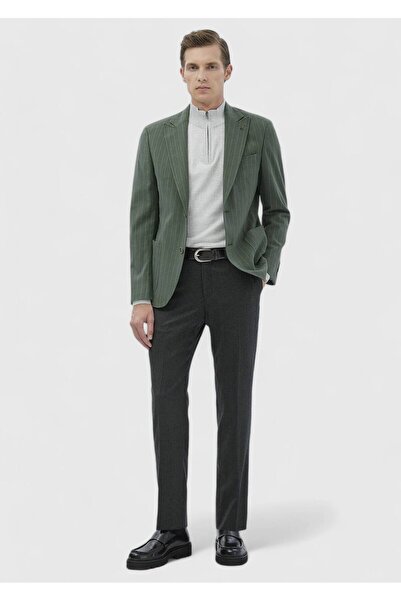 Ramsey Light Green Striped Zeroweight Slim Fit Cotton Blended Jacket