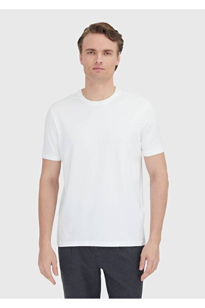 Ramsey White Plain Crew Neck Cotton Blend T-Shirt