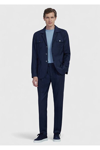 Ramsey Navy Blue Plain Shirt Shoulder Slim Fit 100% Wool Jacket