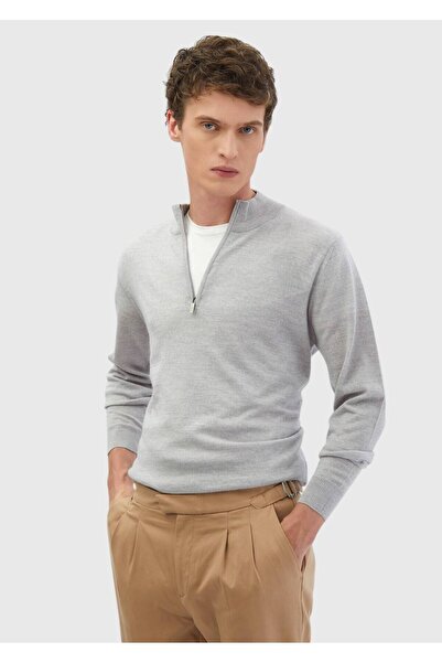 Ramsey Світло-сірий напіврибальський комір, прямий в'язка, 100% вовна, трикотажний светр