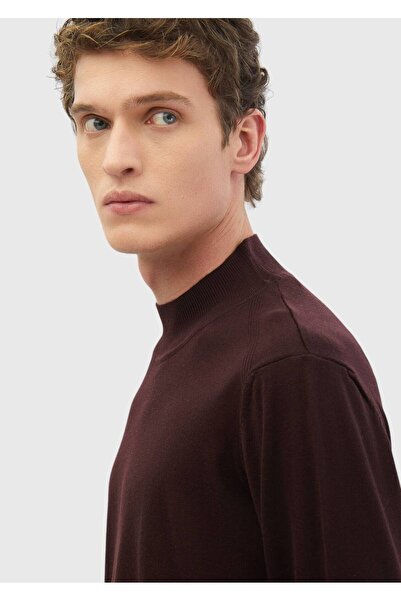 Ramsey Бордовий светр з коміром-стійкою, прямим кроєм, з вовняною сумішшю
