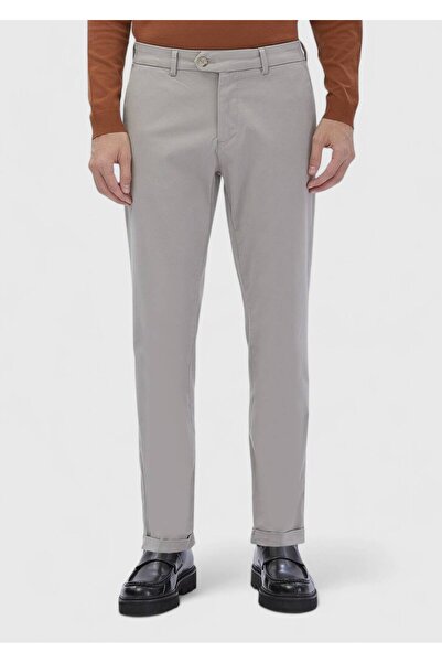 Ramsey Beige Plain Woven Regular Fit Casual Cotton Blended Trousers