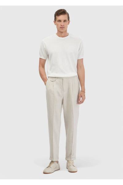 Ramsey Pantaloni casual 100% in, cu dungi de nisip, țesuți, Carrot Fit