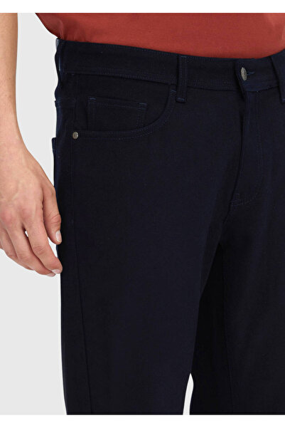 Ramsey Navy Blue Plain Woven Slim Fit Casual Cotton Blended Trousers