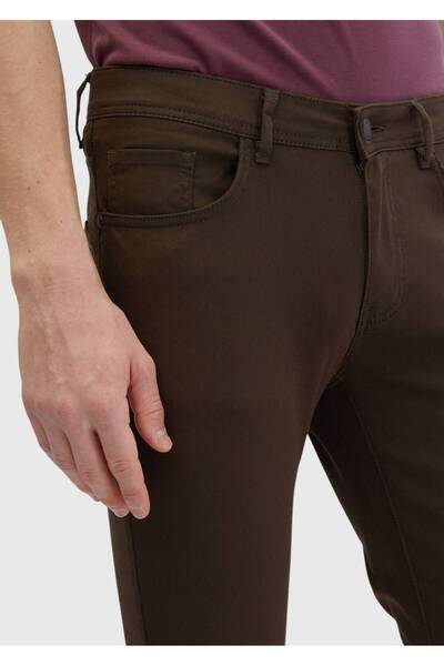Ramsey Καφέ ίσιο υφαντό παντελόνι με λεπτή εφαρμογή casual βαμβακερό μείγμα