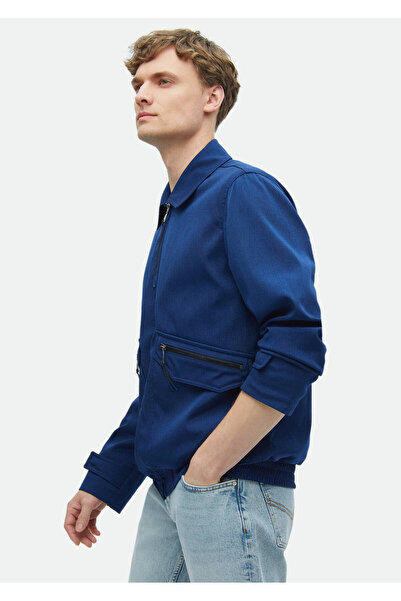 Ramsey Μπλε Navy Regular Fit Πουκάμισο με γιακά Casual Woven Παλτό