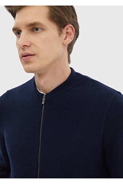 Ramsey Ζακέτα Navy Blue Judge Collar Plain Knit 100% μαλλί