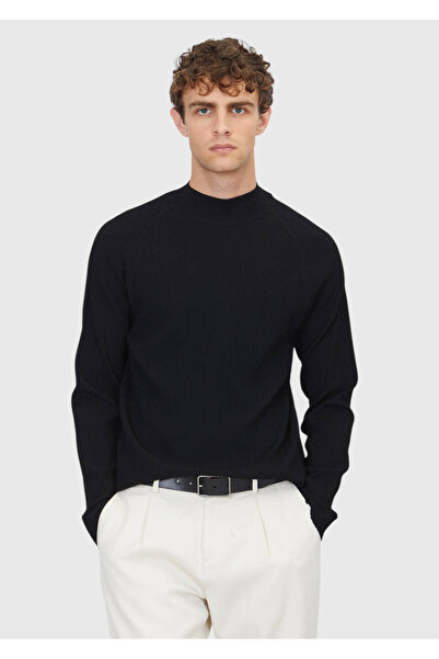 Ramsey Black Half Turtleneck Ribbed Knitwear Sweater