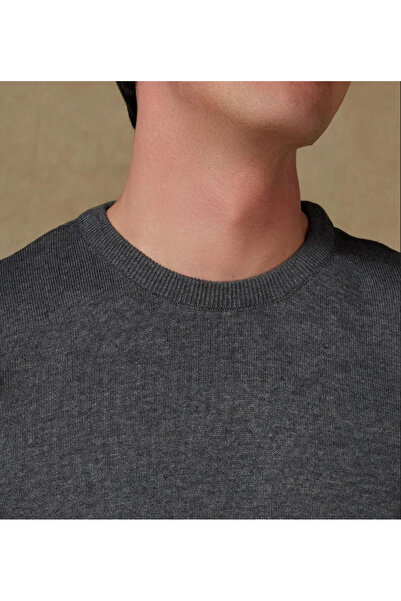 Abbate Suave Knitted Fabric Cotton Modern Fit Dark Gray Crew Neck Men's Plain Knitwear