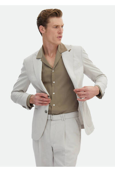 Ramsey Beige Slim Fit Zeroweight Cotton Blend Suit