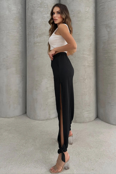 Lesa Wear Yumuşacık Yüksel Bel Likralı Yırtmaç Detaylı Jarse Pantolon Flared