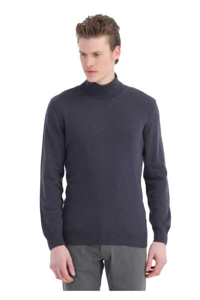 Ramsey Purple Full Turtleneck Jacquard Wool Blend Sweater