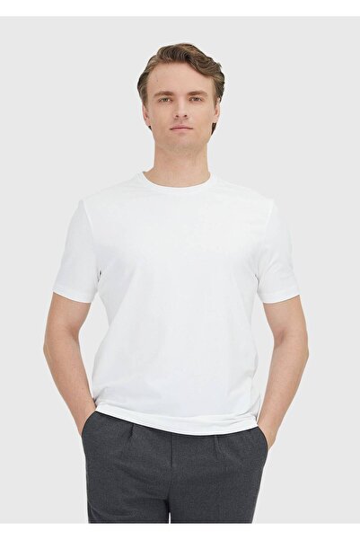 Ramsey White Plain Crew Neck Cotton Blend T-Shirt