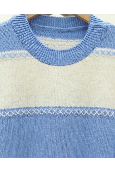 Modamorfo Pletená tunika se vzorem křížových pruhů - modrá