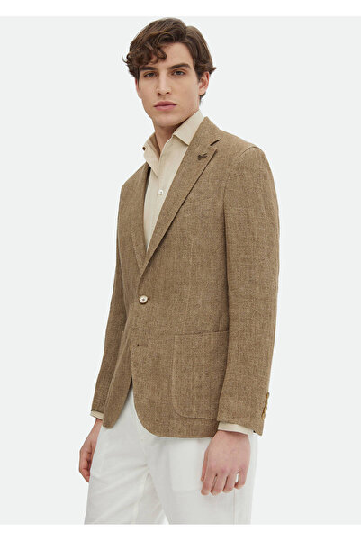 Ramsey 100% Linen Slim Fit Mink Patterned Shirt Jacket