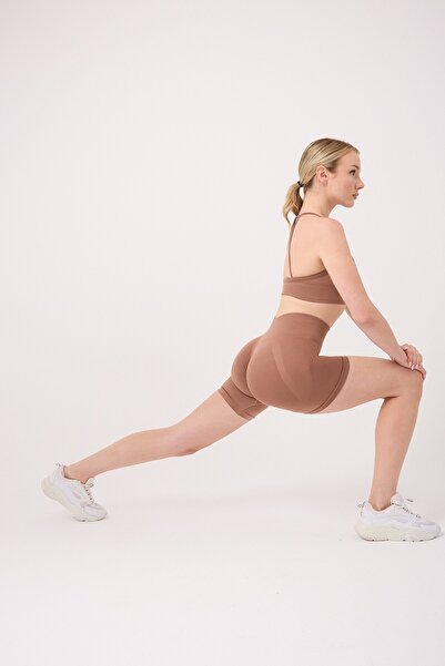 FOREVER MORE Women's High Waist Gathering Seamless Biker Shorts Leggings with Gathered Back