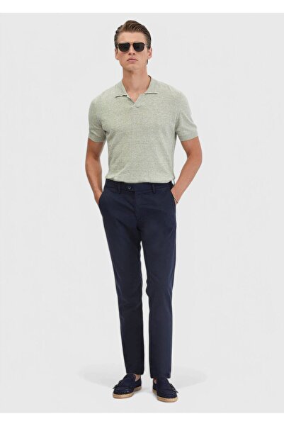 Ramsey Navy Blue Straight Woven Regular Fit Casual Trousers