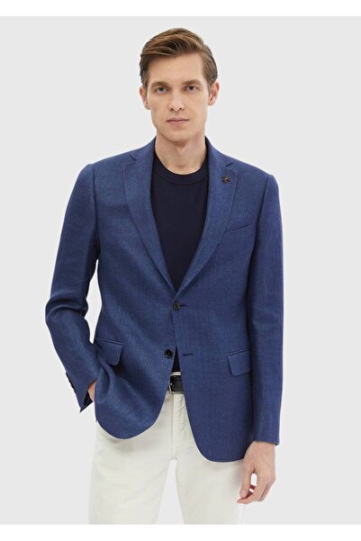 Ramsey Navy Blue Straight Regular Fit Wool Blended Jacket