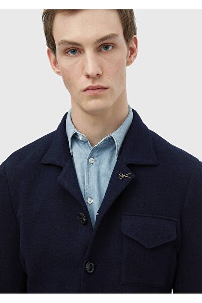 Ramsey Navy Plain Shirt Shoulder Slim Fit 100% Wool Knitted Jacket