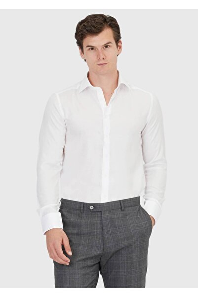 Ramsey Cămașă clasică țesătă, albă, simplă, cu croiala normală