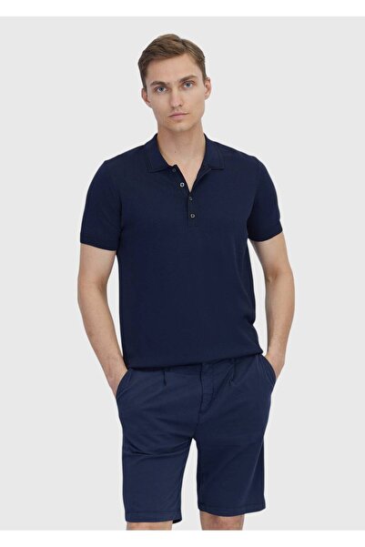 Ramsey Tricotaj tricotat simplu cu gât polo bleumarin