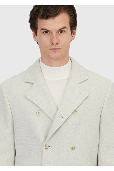 Ramsey Ecru Regular Fit Double Breasted Collar Casual Woven Coat