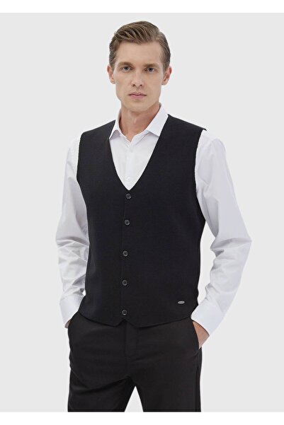 Ramsey Black Plain Knit Knitwear Vest