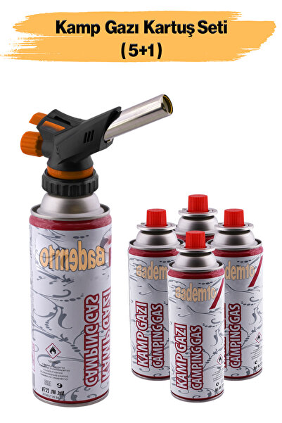 Badem10 Çakmaklı 5'li Set Pürmüz Yedek Kartuşu Kamp Gazı 227 Gram Piknik Kamp...