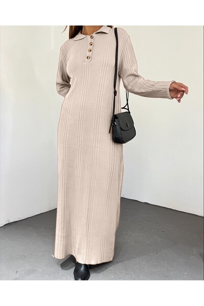 Modamorfo Pletené šaty s pololímečkem v barvě kamene