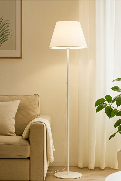 HOMİNG Homing Mono Metal Lambader Beyaz Gövde Beyaz Başlık-kumaş 152 Cm