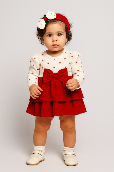 Chicsy Baby Baby Girl Heart Patterned Bow Cotton Dress 0-18 Months