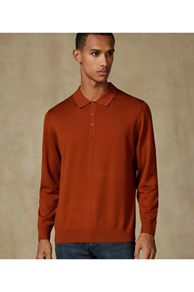 Abbate Nord Knitted 100% Wool Modern Fit Tile Polo Neck Men's Plain Knitwear